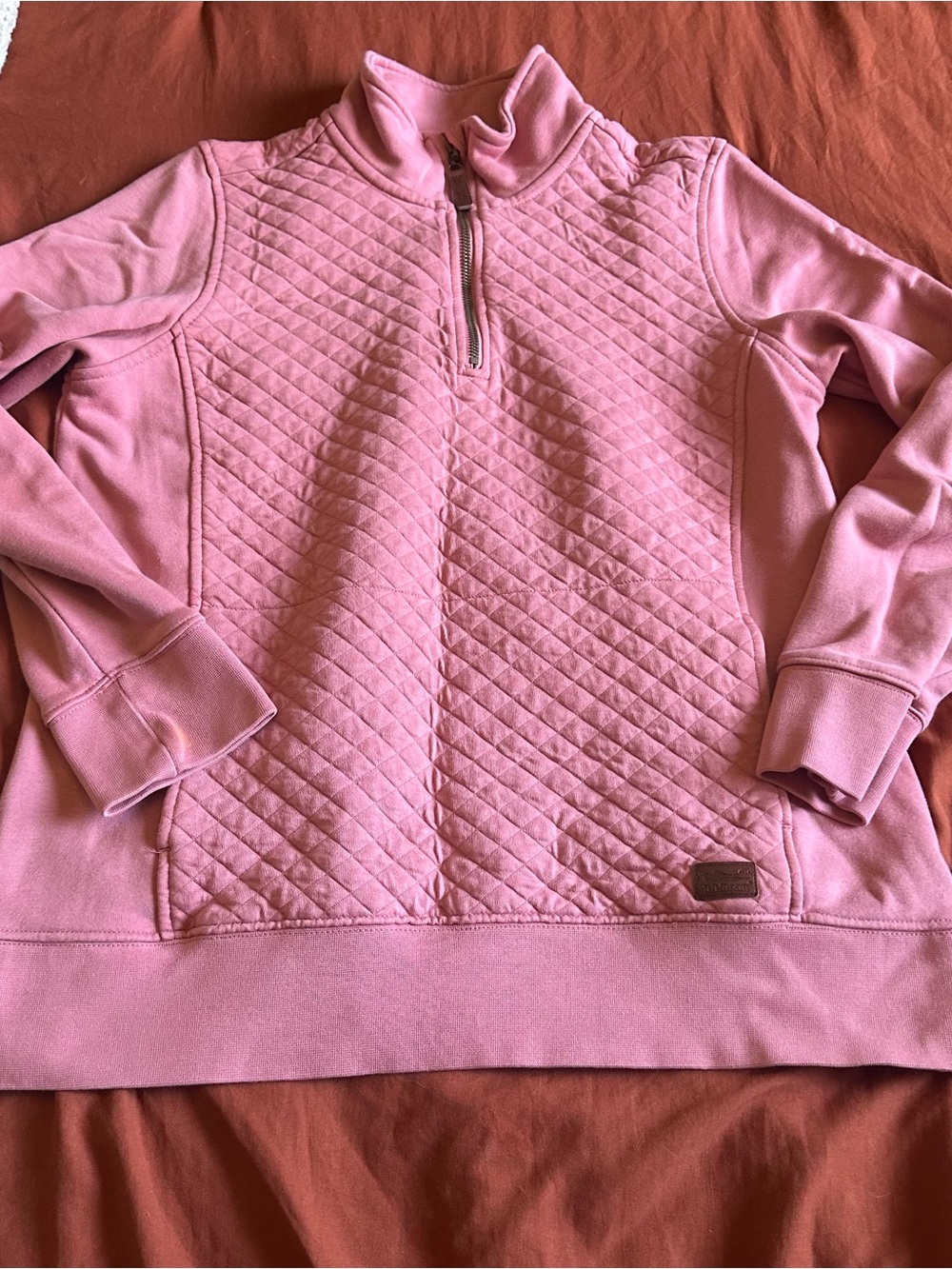 L.L. Bean Quilted Half-Zip Pullover Sweatshirt - Coral, M